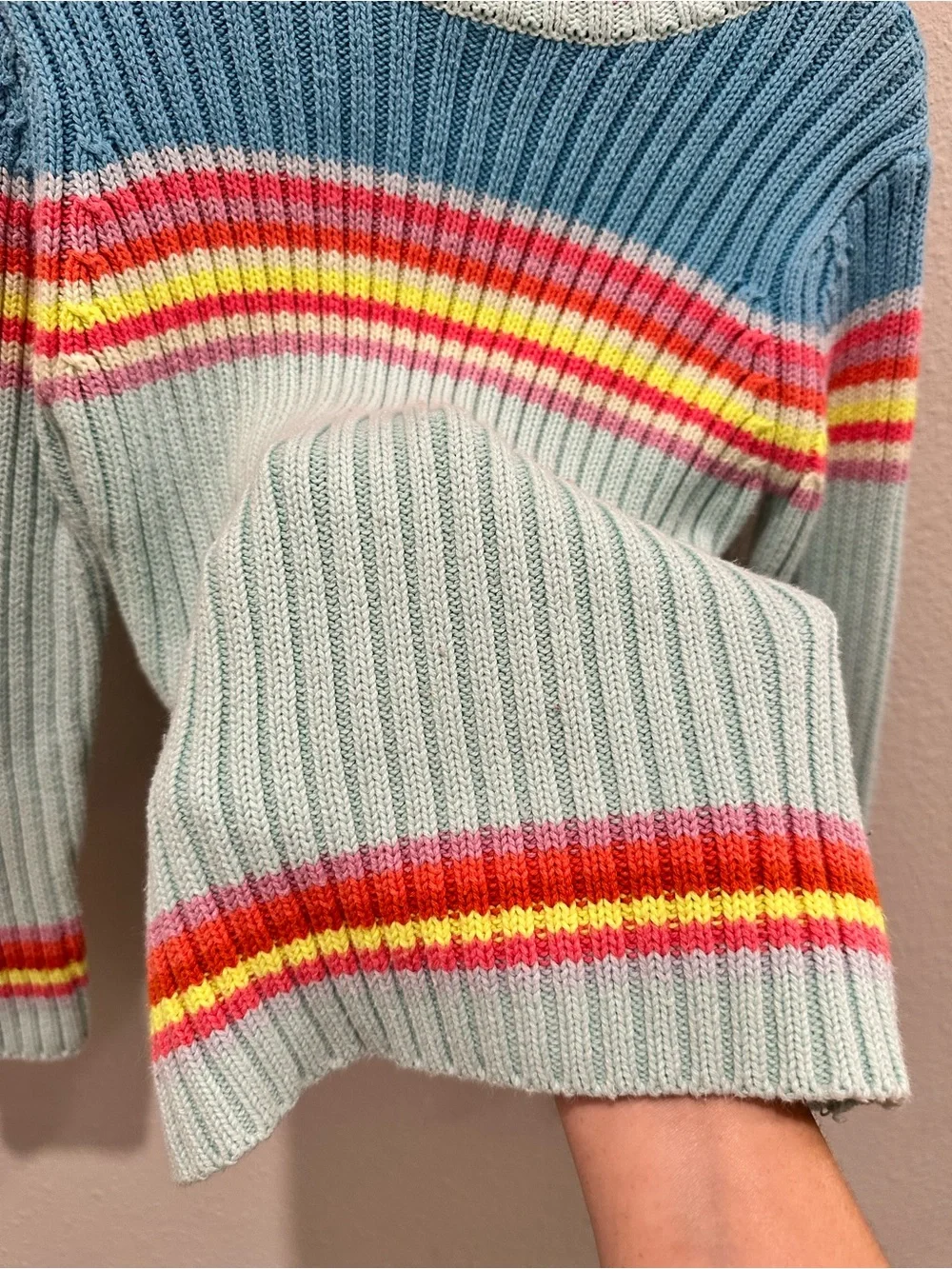 GAP Girls XS Rainbow Stripe Knit Sweater Pastel Blue Retro